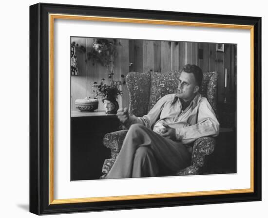 Evangelist, Billy Graham, Sitting in Easy Chair, Talking, in His Home-Ed Clark-Framed Photographic Print