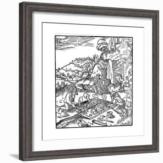 Evaporating Pots of Brine in a Natural Hot Spring to Obtain Salt, 1556-null-Framed Giclee Print