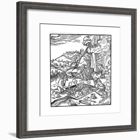 Evaporating Pots of Brine in a Natural Hot Spring to Obtain Salt, 1556-null-Framed Giclee Print