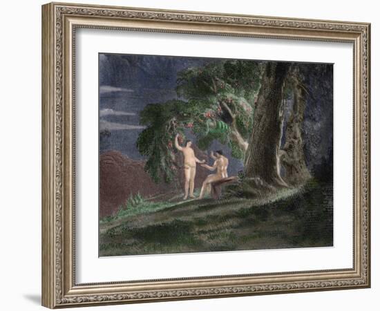 Eve Gives Adam the Forbidden Fruit-John Martin-Framed Giclee Print