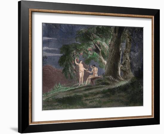 Eve Gives Adam the Forbidden Fruit-John Martin-Framed Giclee Print