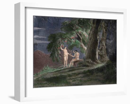 Eve Gives Adam the Forbidden Fruit-John Martin-Framed Giclee Print