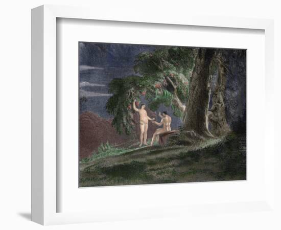 Eve Gives Adam the Forbidden Fruit-John Martin-Framed Giclee Print