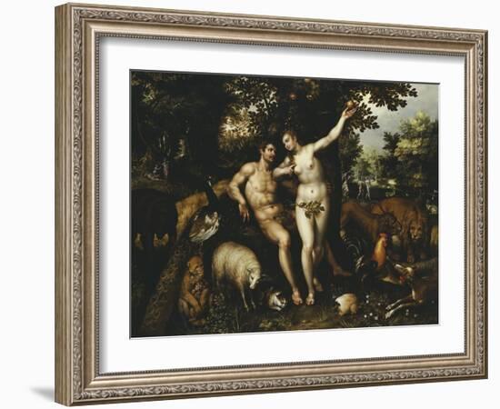 Eve Tempting Adam, the Creation of Eve and the Expulsion from Paradise Beyond-Hendrik De Clerck-Framed Giclee Print