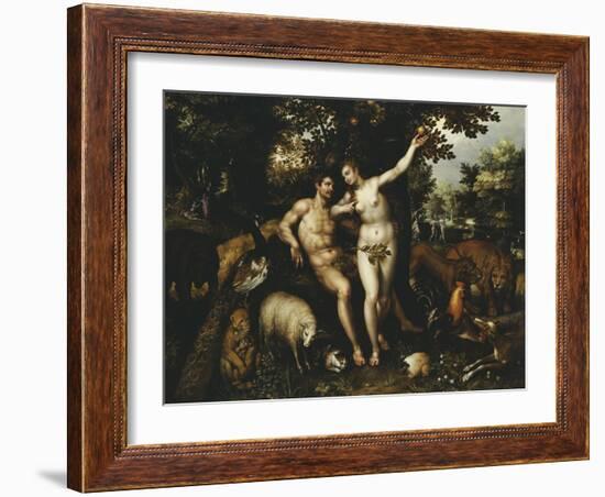 Eve Tempting Adam, the Creation of Eve and the Expulsion from Paradise Beyond-Hendrik De Clerck-Framed Giclee Print