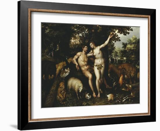 Eve Tempting Adam, the Creation of Eve and the Expulsion from Paradise Beyond-Hendrik De Clerck-Framed Giclee Print