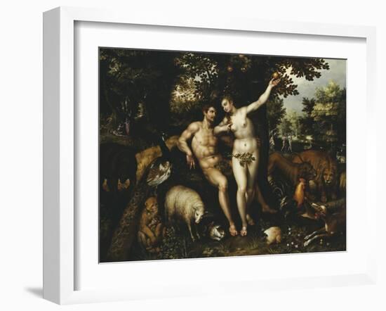 Eve Tempting Adam, the Creation of Eve and the Expulsion from Paradise Beyond-Hendrik De Clerck-Framed Giclee Print