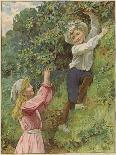 A Young Girl and a Young Boy Picking Blackberries-Eveline Lance-Framed Giclee Print