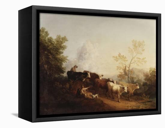 Evening; A Landscape with Cattle returning Home-Thomas Gainsborough-Framed Premier Image Canvas