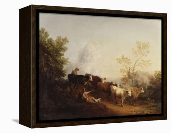 Evening; A Landscape with Cattle returning Home-Thomas Gainsborough-Framed Premier Image Canvas