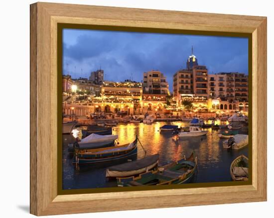 Evening across Spinola Bay with Restaurants, St. Julian`S, Malta, Mediterranean, Europe-Stuart Black-Framed Premier Image Canvas