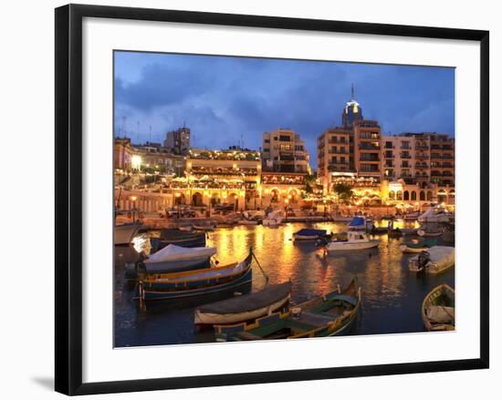 Evening across Spinola Bay with Restaurants, St. Julian`S, Malta, Mediterranean, Europe-Stuart Black-Framed Photographic Print