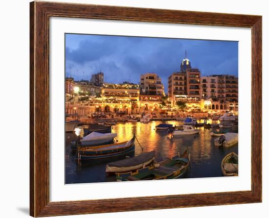 Evening across Spinola Bay with Restaurants, St. Julian`S, Malta, Mediterranean, Europe-Stuart Black-Framed Photographic Print