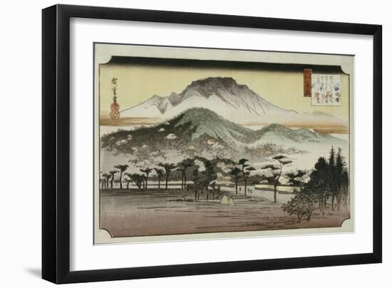 Evening Bell at Mii Temple, from the Series 'Eight Views of Lake Biewa'-Ando Hiroshige-Framed Giclee Print