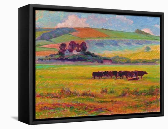 Evening Cattle, Cuckmere Valley, Sussex-Robert Tyndall-Framed Premier Image Canvas