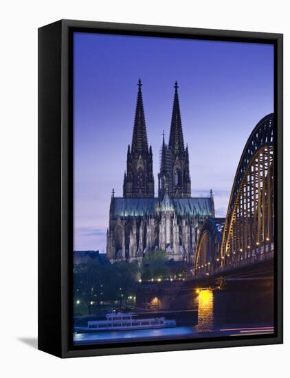 Evening, Cologne Cathedral and Hohenzollern Bridge, Cologne, Rhineland-Westphalia, Germany-Walter Bibikow-Framed Premier Image Canvas