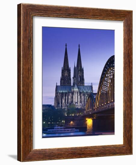 Evening, Cologne Cathedral and Hohenzollern Bridge, Cologne, Rhineland-Westphalia, Germany-Walter Bibikow-Framed Photographic Print