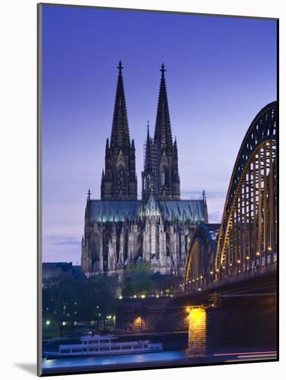 Evening, Cologne Cathedral and Hohenzollern Bridge, Cologne, Rhineland-Westphalia, Germany-Walter Bibikow-Mounted Photographic Print