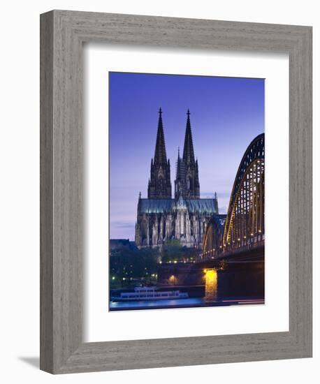 Evening, Cologne Cathedral and Hohenzollern Bridge, Cologne, Rhineland-Westphalia, Germany-Walter Bibikow-Framed Photographic Print