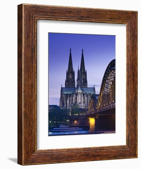 Evening, Cologne Cathedral and Hohenzollern Bridge, Cologne, Rhineland-Westphalia, Germany-Walter Bibikow-Framed Photographic Print