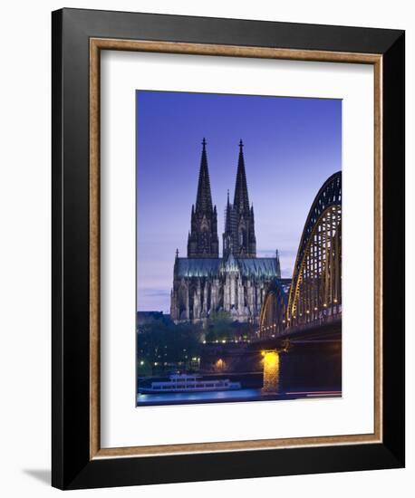 Evening, Cologne Cathedral and Hohenzollern Bridge, Cologne, Rhineland-Westphalia, Germany-Walter Bibikow-Framed Photographic Print