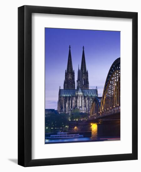 Evening, Cologne Cathedral and Hohenzollern Bridge, Cologne, Rhineland-Westphalia, Germany-Walter Bibikow-Framed Photographic Print