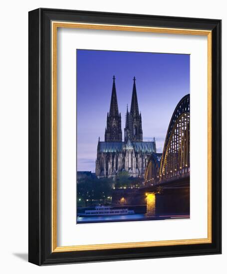 Evening, Cologne Cathedral and Hohenzollern Bridge, Cologne, Rhineland-Westphalia, Germany-Walter Bibikow-Framed Photographic Print