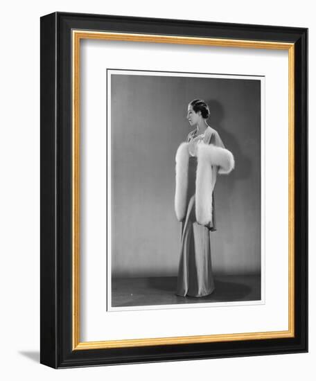 Evening Dress: an Evening Jacket in Rosalba Red Silk Trimmed with Blue Fox Fur by Jodelle of Paris-null-Framed Premium Giclee Print