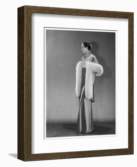 Evening Dress: an Evening Jacket in Rosalba Red Silk Trimmed with Blue Fox Fur by Jodelle of Paris-null-Framed Art Print