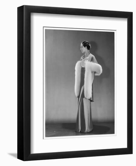 Evening Dress: an Evening Jacket in Rosalba Red Silk Trimmed with Blue Fox Fur by Jodelle of Paris-null-Framed Art Print