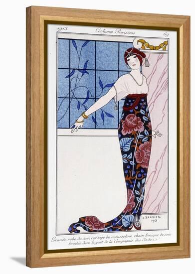 Evening Dress, Chiffon Bodice, Silk Tunic - Illustration by George Barbier (1882-1932) in “” Journa-Georges Barbier-Framed Premier Image Canvas