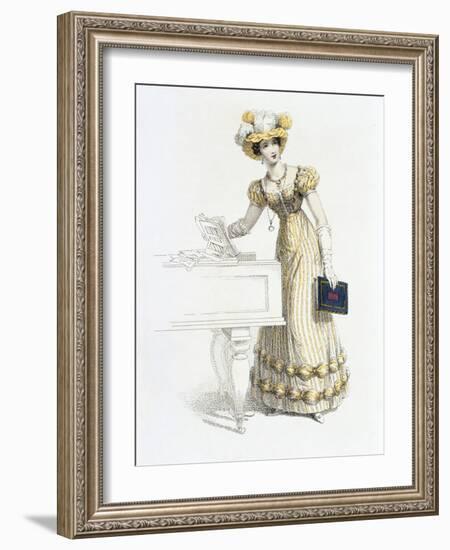 Evening Dress, Fashion Plate from Ackermann's Repository of Arts (Coloured Engraving)-English-Framed Giclee Print