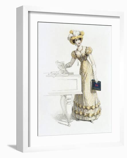 Evening Dress, Fashion Plate from Ackermann's Repository of Arts (Coloured Engraving)-English-Framed Giclee Print