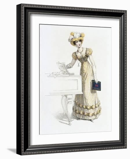 Evening Dress, Fashion Plate from Ackermann's Repository of Arts (Coloured Engraving)-English-Framed Giclee Print