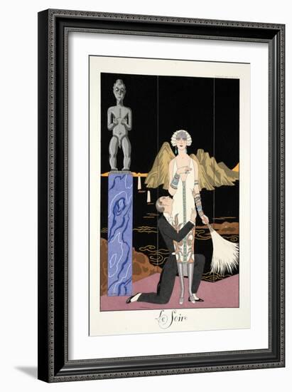 Evening, from 'Falbalas and Fanfreluches, Almanach des Modes Présentes, Passées et Futures', 1926-Georges Barbier-Framed Giclee Print