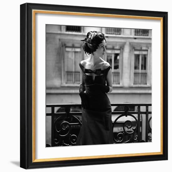 Evening Gown and Feathered Hat, 1960s-John French-Framed Giclee Print