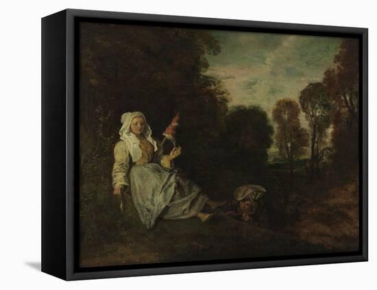 Evening Landscape with Spinner, Ca 1715-Jean Antoine Watteau-Framed Premier Image Canvas