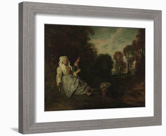 Evening Landscape with Spinner, Ca 1715-Jean Antoine Watteau-Framed Giclee Print
