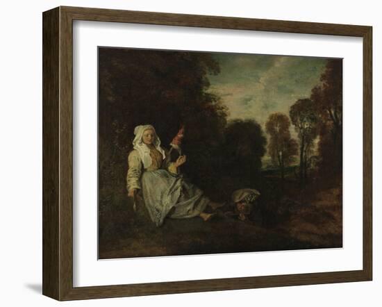 Evening Landscape with Spinner, Ca 1715-Jean Antoine Watteau-Framed Giclee Print