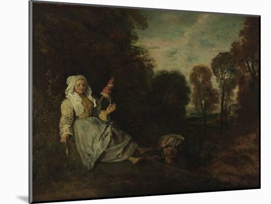 Evening Landscape with Spinner, Ca 1715-Jean Antoine Watteau-Mounted Giclee Print