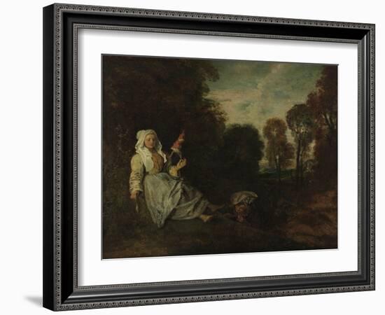 Evening Landscape with Spinner, Ca 1715-Jean Antoine Watteau-Framed Giclee Print