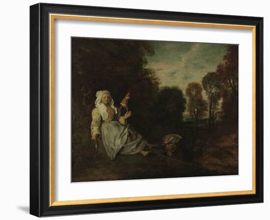 Evening Landscape with Spinner, Ca 1715-Jean Antoine Watteau-Framed Giclee Print