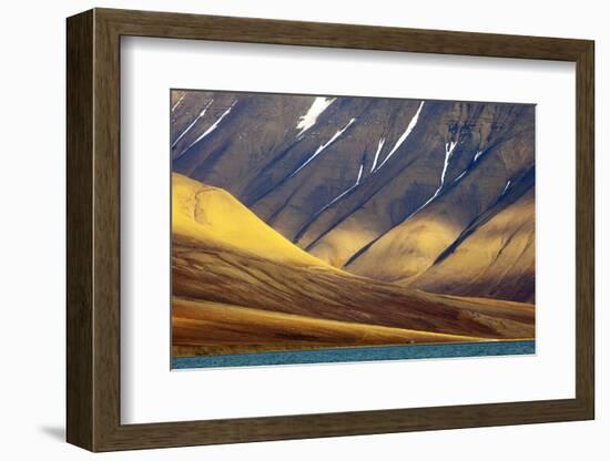 Evening Light Falls onto a Lonely House with Mountain Background-David Slater-Framed Photographic Print
