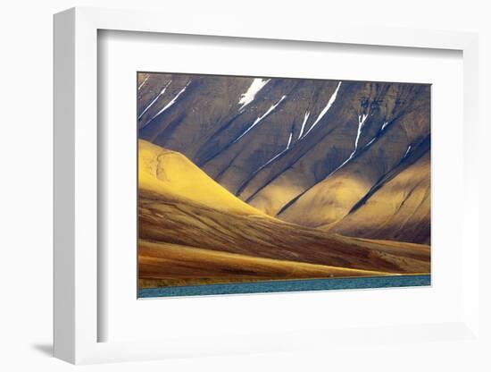 Evening Light Falls onto a Lonely House with Mountain Background-David Slater-Framed Photographic Print