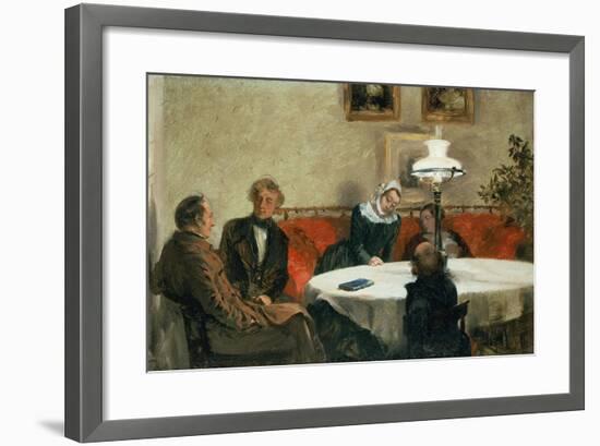 Evening Meeting, the Maerker Family, Menzel and His Sister at the Table-null-Framed Giclee Print
