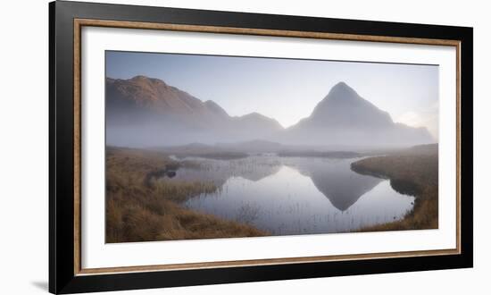 Evening mist shrouds Buachaille Etive Beag mountain on Rannoch Moor, Highland, Scotland. Autumn (No-Adam Burton-Framed Photographic Print