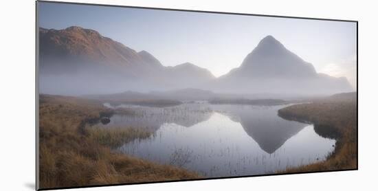 Evening mist shrouds Buachaille Etive Beag mountain on Rannoch Moor, Highland, Scotland. Autumn (No-Adam Burton-Mounted Photographic Print