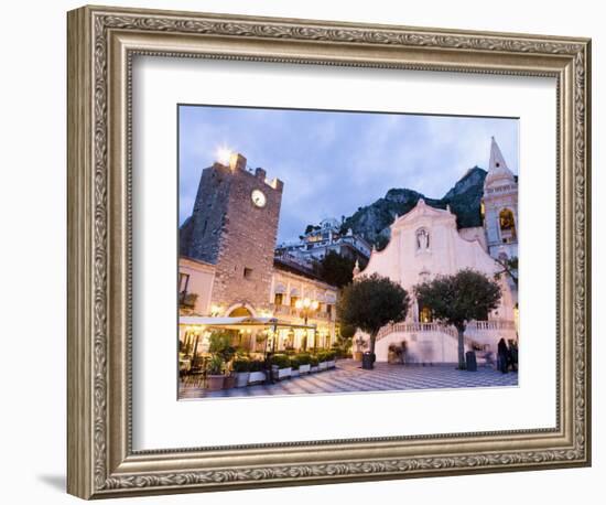 Evening, Piazza Ix Aprile, Torre Dell Orologio, Church of San Giuseppe, Taormina, Sicily, Italy-Martin Child-Framed Photographic Print