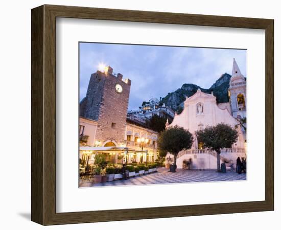 Evening, Piazza Ix Aprile, Torre Dell Orologio, Church of San Giuseppe, Taormina, Sicily, Italy-Martin Child-Framed Photographic Print