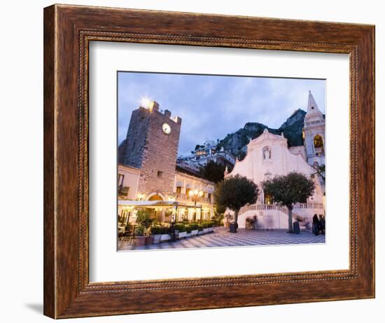 Evening, Piazza Ix Aprile, Torre Dell Orologio, Church of San Giuseppe, Taormina, Sicily, Italy-Martin Child-Framed Photographic Print